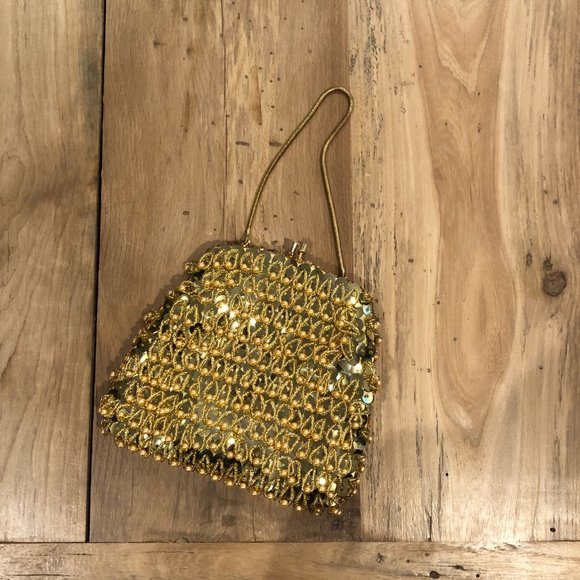 Vintage Gold Bead and Sequin Clutch - Picture 2 of 8